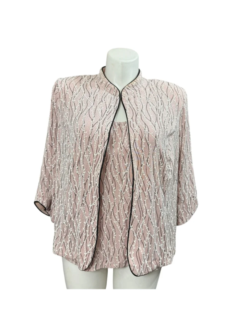 Alex Evenings 2 Pc Pink Jacket Tank Set 3X Plus Shimmer Textured Made USA